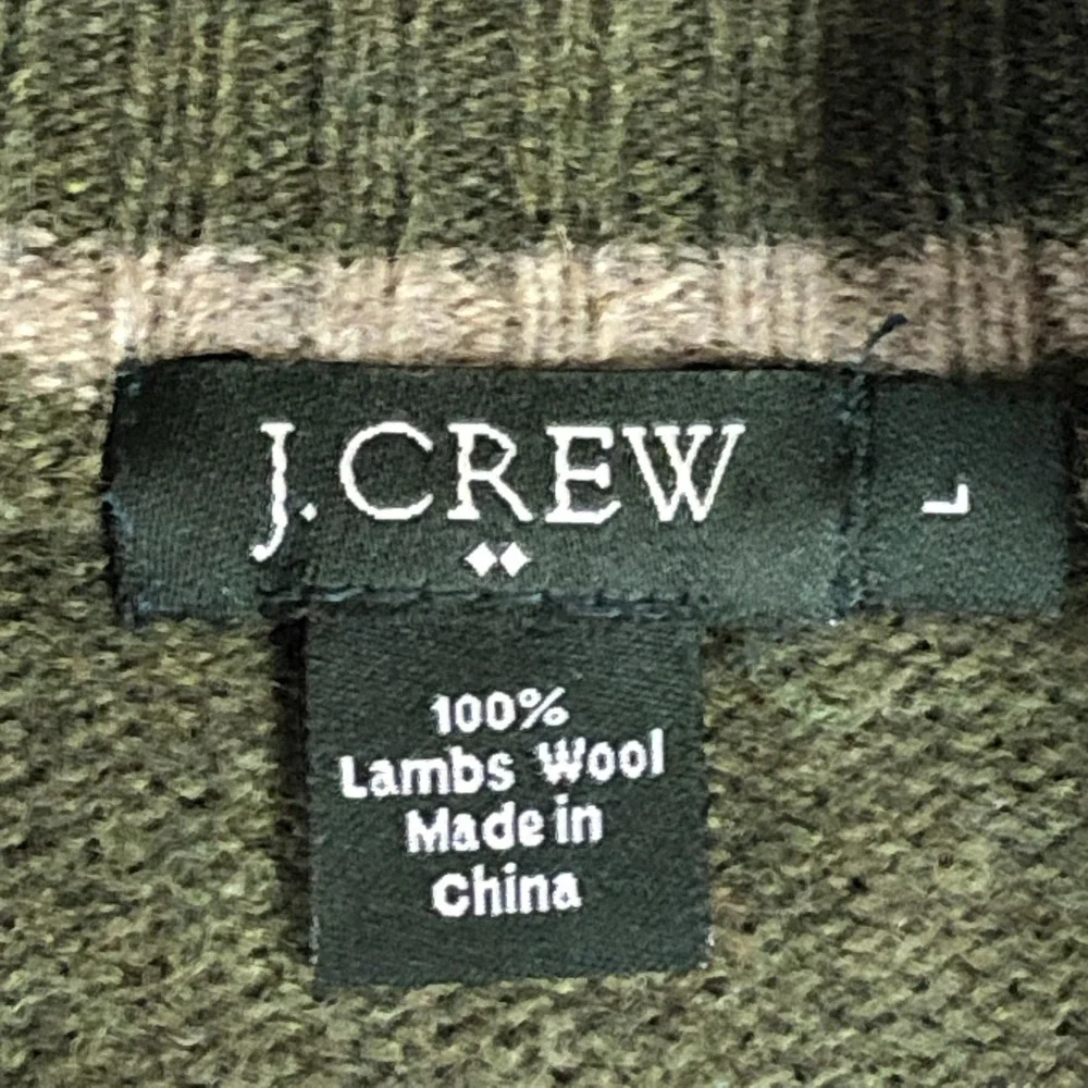 J. Crew Sweater Mens Large Green 1/4 Zip Mock Neck Lambswool Pullover Knit